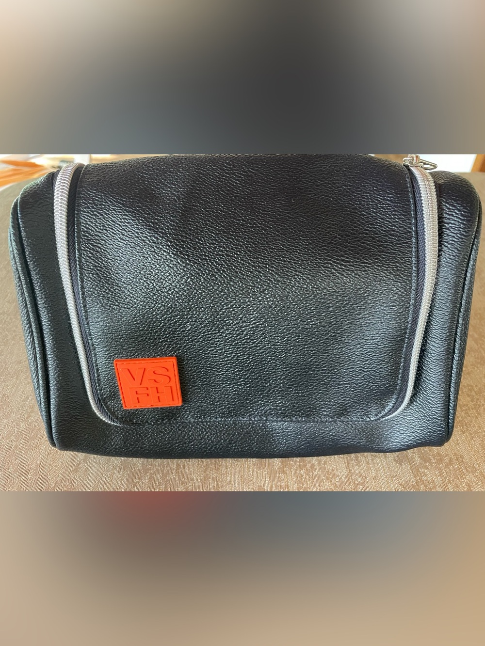 Black Cosmetic Travel Case with Orange Accent Patch